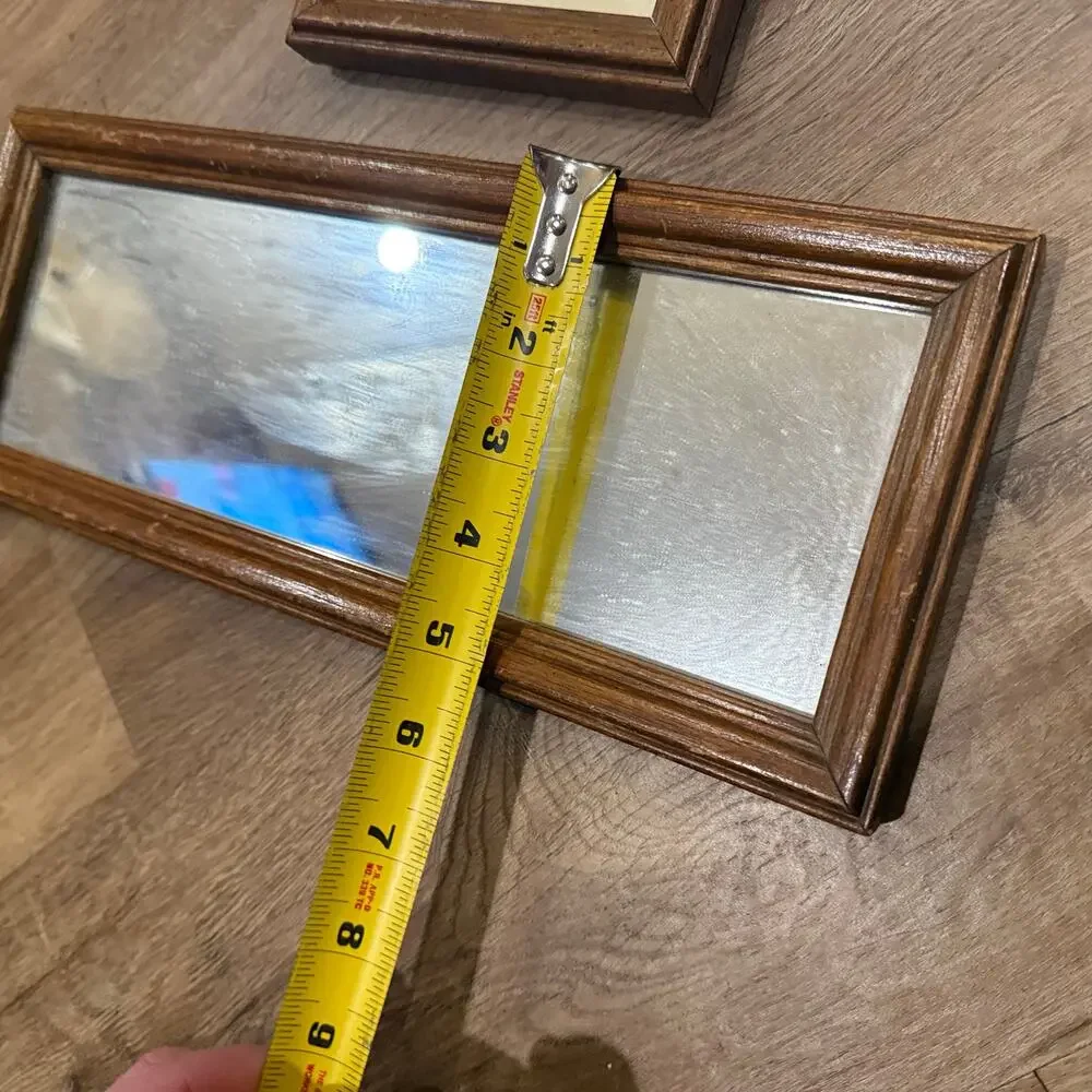 2 VTG Wood Framed Wall Hanging Mirrors Home Decor Gallery Wall Square Rectangle